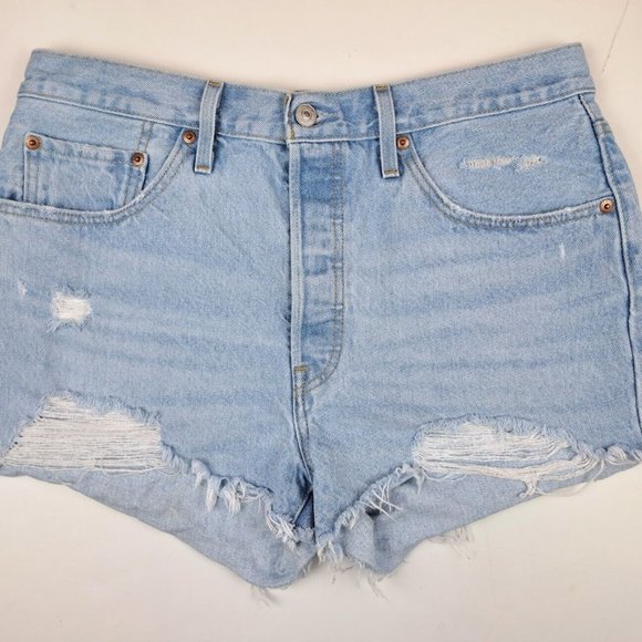 Levi's Pants - Levis Womens 501 Button Fly Distressed Cut Off Jean Shorts 32 Waist Light Wash